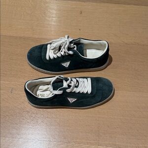 Prada Dark Green Suede Low-Top Sneakers